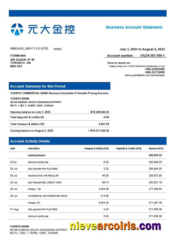 Yuanta Securities Bank organization account statement
